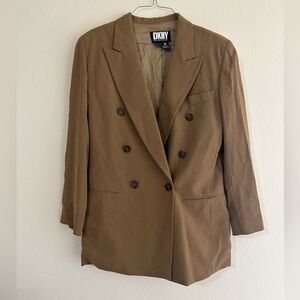 Vintage 90s DKNY Donna Karan 100% Wool Blazer Jacket Brown Business Size 4 Women